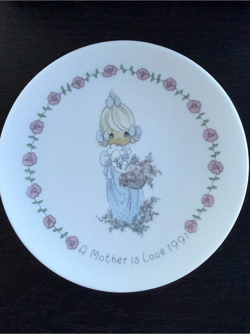 Precious Moments 'A Mother is Love' 1991 Decorative Plate - Pink Floral